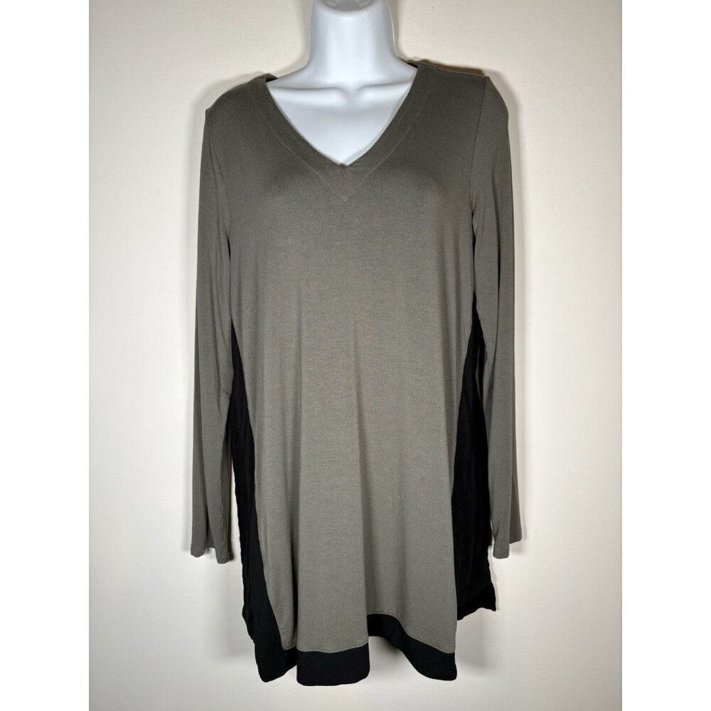 J Jill Wearever Tunic Army Olive Green Black V-Neck Comfort Soft Cozy Size Small